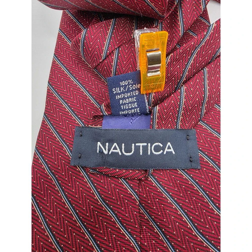Nautica Men's Silk‎ Tie Burgundy Striped Classic Formal Neckwear